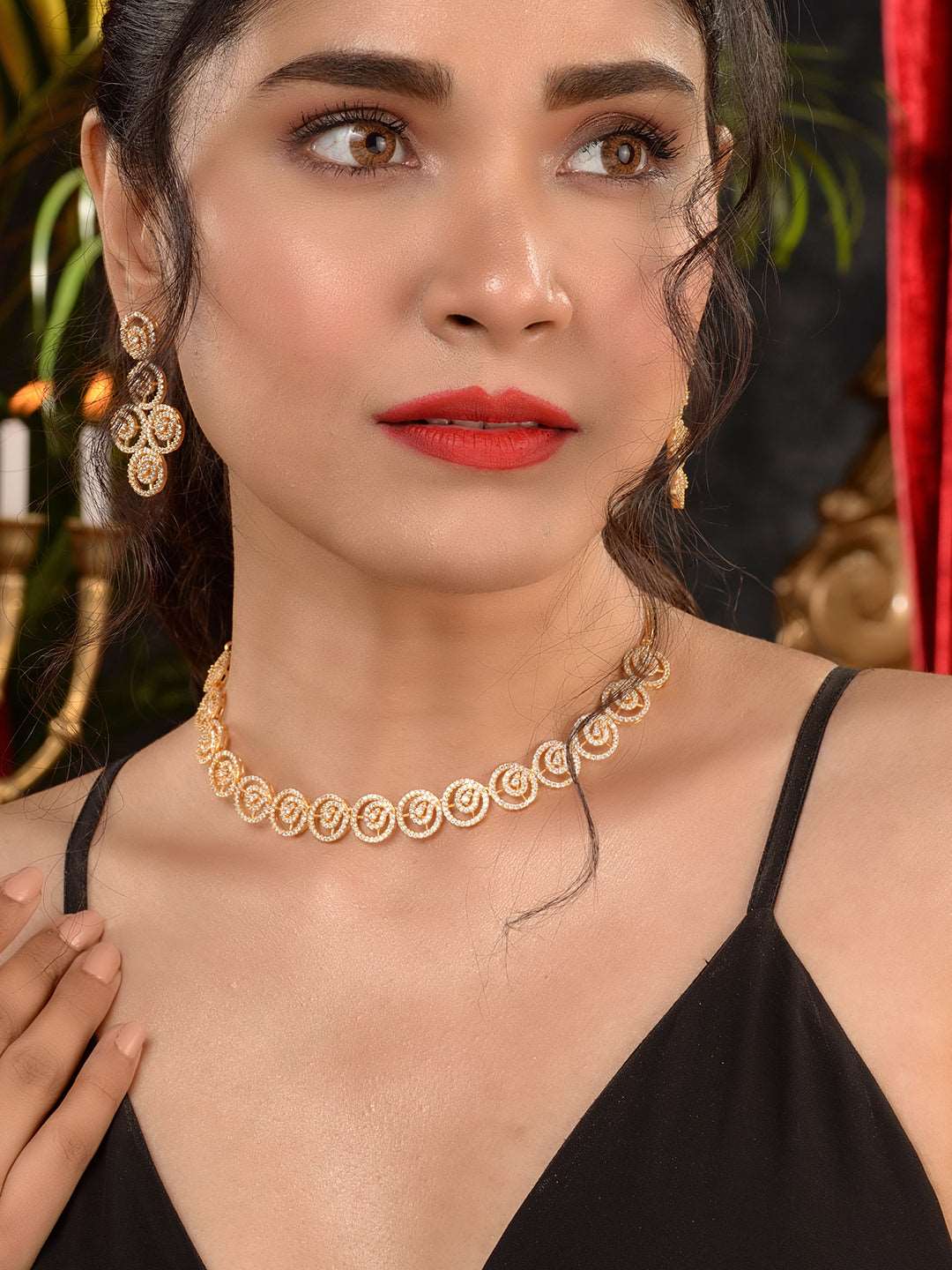 Gold plated AD Studded Statement Necklace jewellery Set, zaveri pearls, sale price rs, sale price, sale gold plated, sale gold, sale, rubans, ring, regular price, priyassi jewellery, kushal's